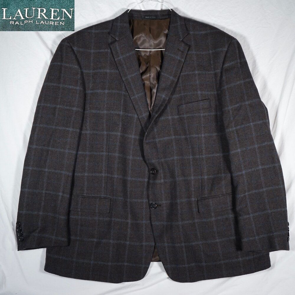Lauren Ralph Lauren Wool Plaid Blazer Brown Blue 52R